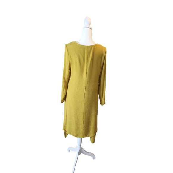 Yellow Asymmetrical Hem Long Sleeve Tunic Dress Large - Picture 3 of 7